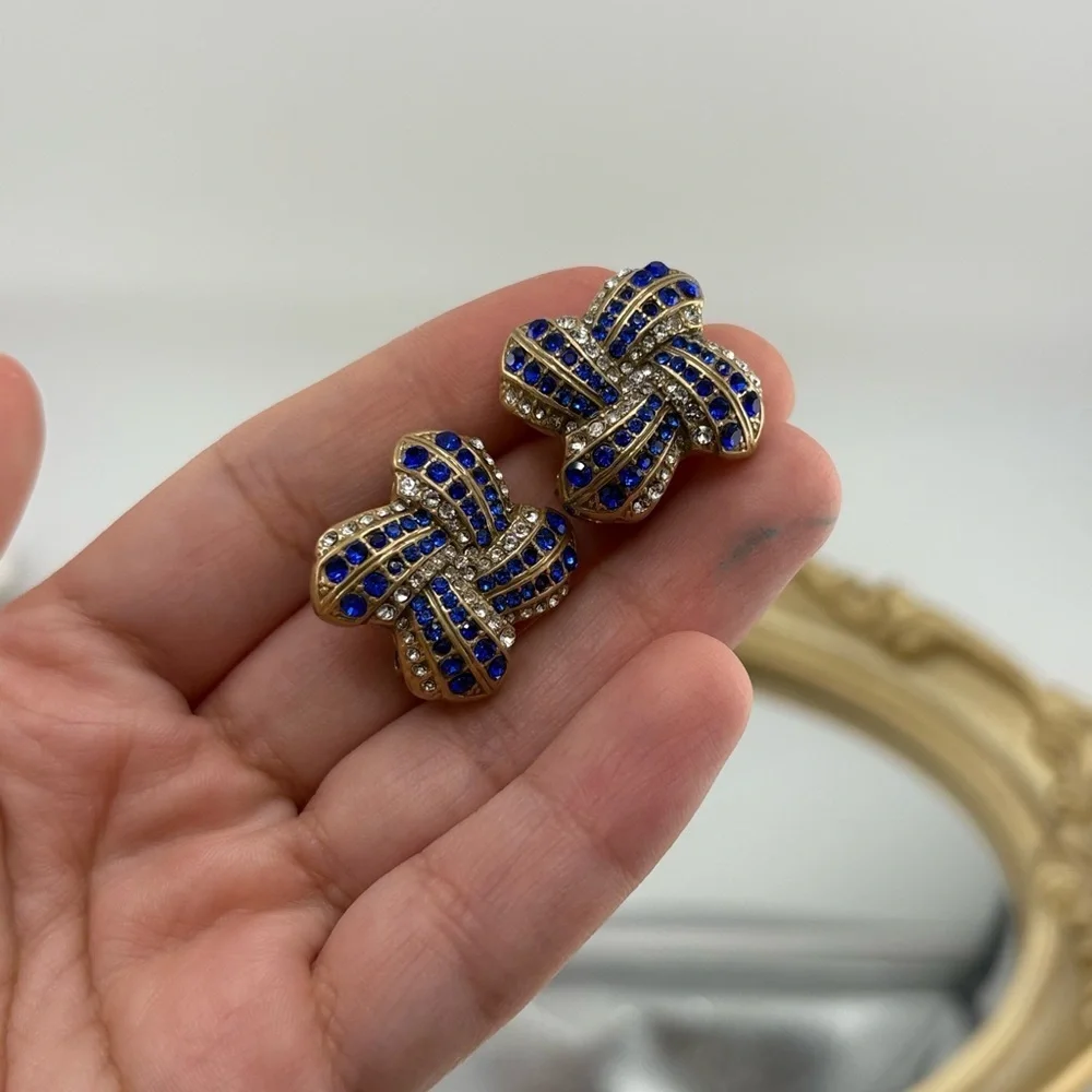 Cubic Zirconia Statement Stud Earrings – Blue & Clear Crystals ✨ - Picture 8 of 11